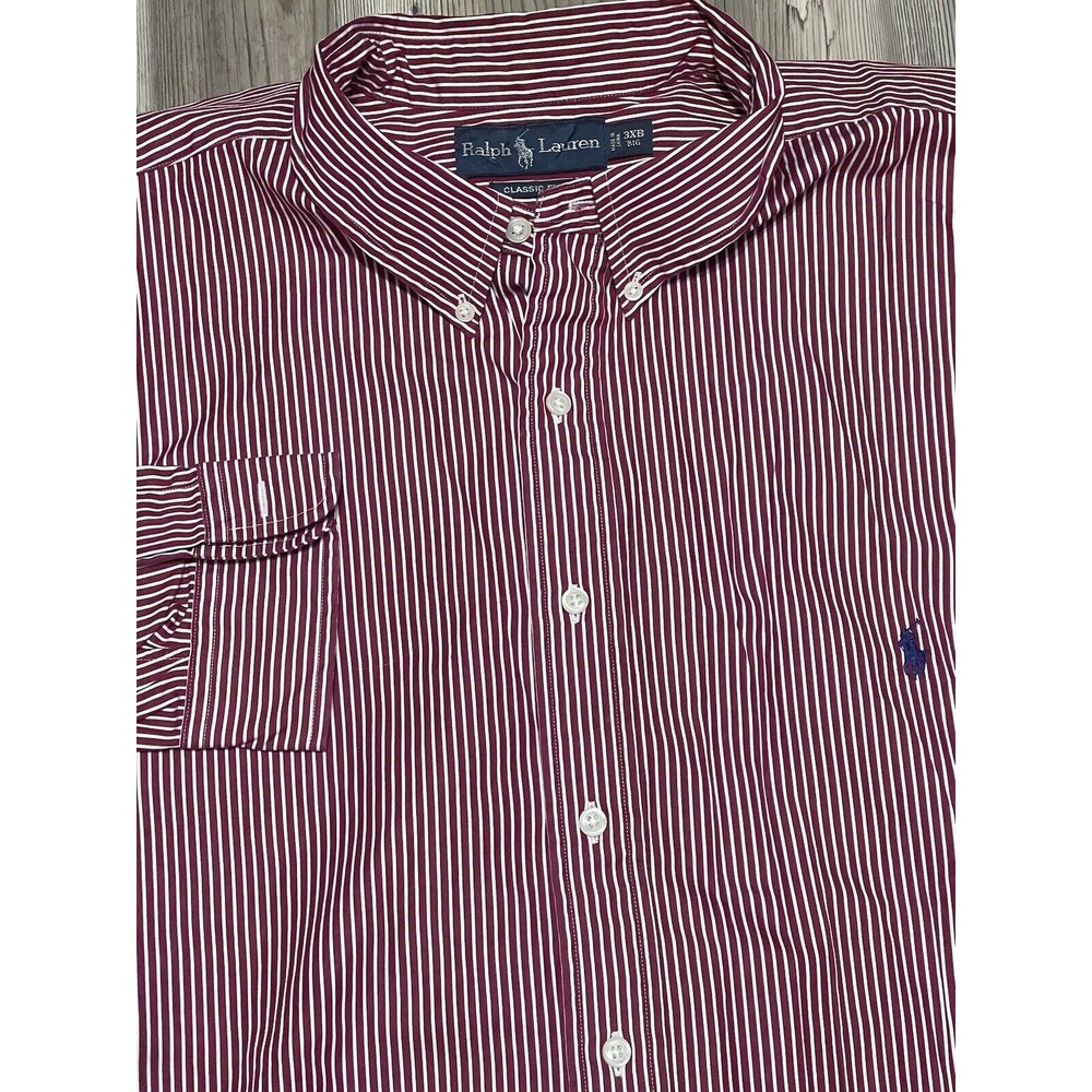 Ralph Lauren Shirt Mens 3XB Red White Stripe Classic Fit Long Sleeve Button Up